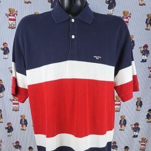 Nautica 83 casual preppy chunky striped XL red white & blue Mens polo shirt